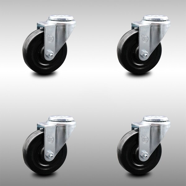 4 Inch SS Hard Rubber Wheel Swivel Bolt Hole Caster Set